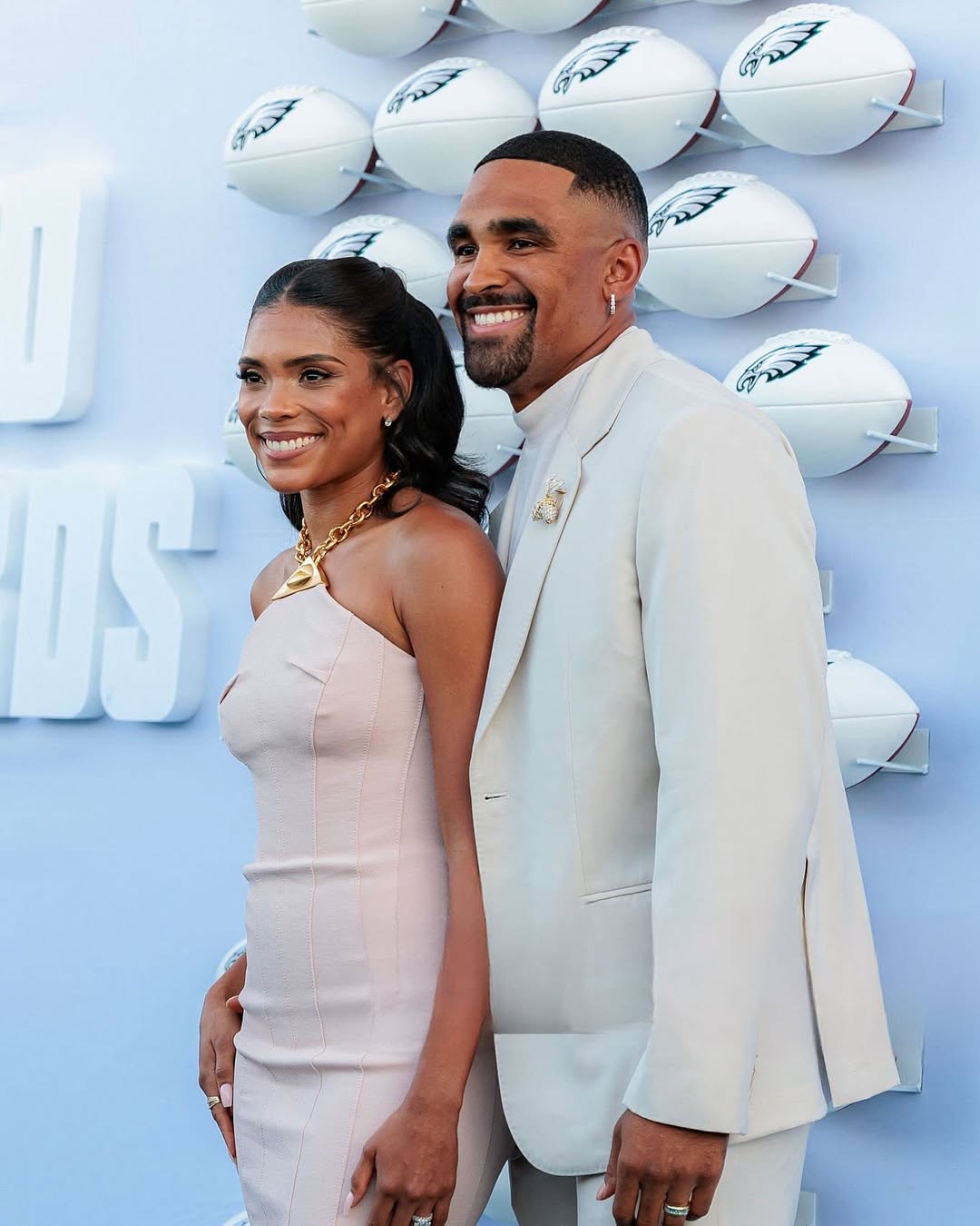 Jalen Hurts And Bry Hurts Attend Super Bowl LIX Ring Ceremony In Custom Coach And Blush Pink Schiaparelli Gown