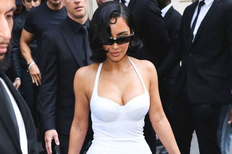 Kim Kardashian Wore a White Balenciaga Monochromatic Look to Paris Fashion Week