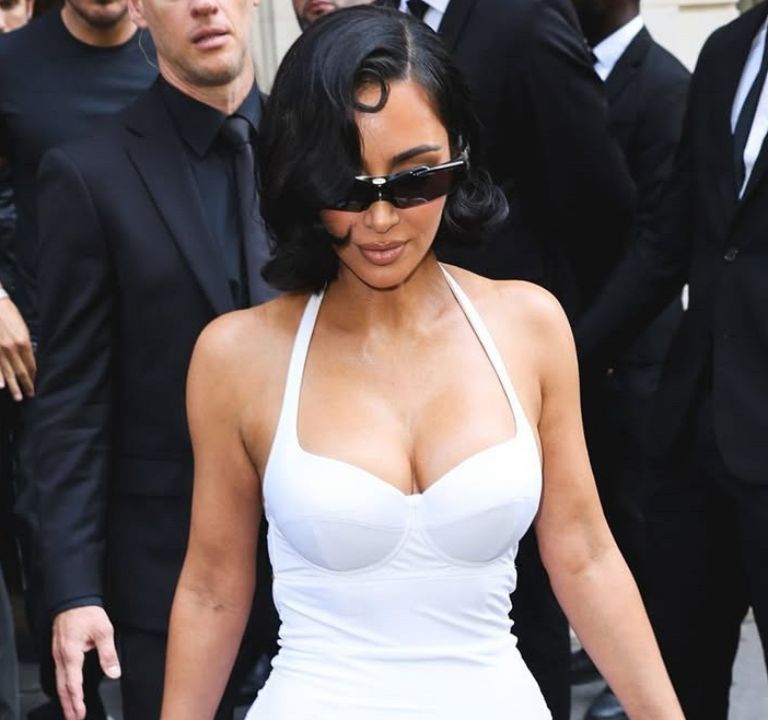 Kim Kardashian Wore a White Balenciaga Monochromatic Look to Paris Fashion Week