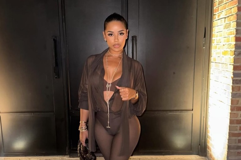 Most Requested: Lataina Turns Up the Heat in Brown Sheer Norma Kamali Bodysuit and Leggings