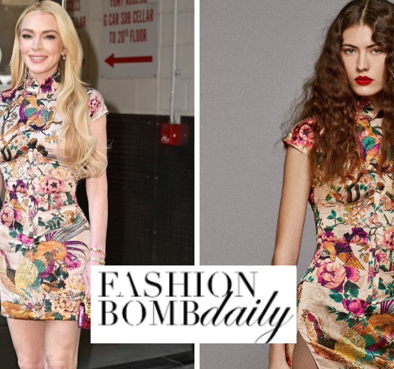 Lindsay Lohan Promoted ‘Freakier Friday’ in a Multicolor Roberto Cavalli Dress