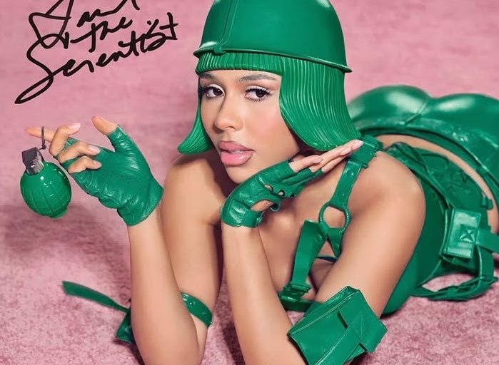 Mariah the Scientist Wears Custom Green SEKS.LLC Look for Hearts Sold Separately Album Art