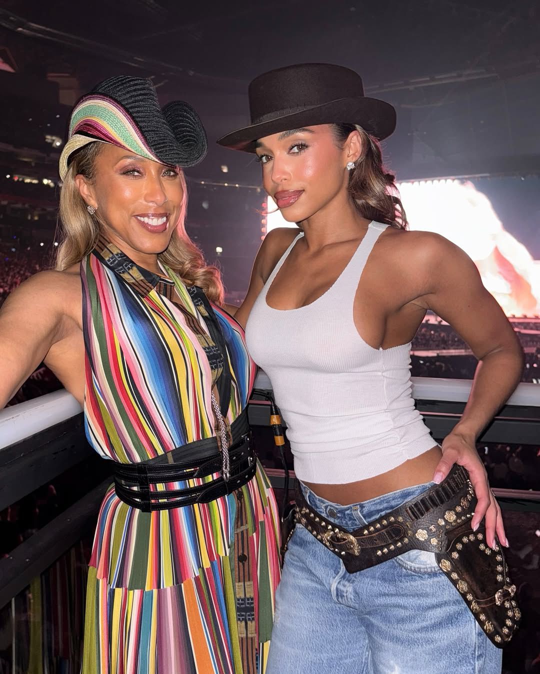 Marjorie Harvey Wears Brown Jean Paul Gaultier X Hermes Lori Harvey Keeps It Classic In White Tank And Chanel Holster At Cowboy Carter Tour In Atlanta 2