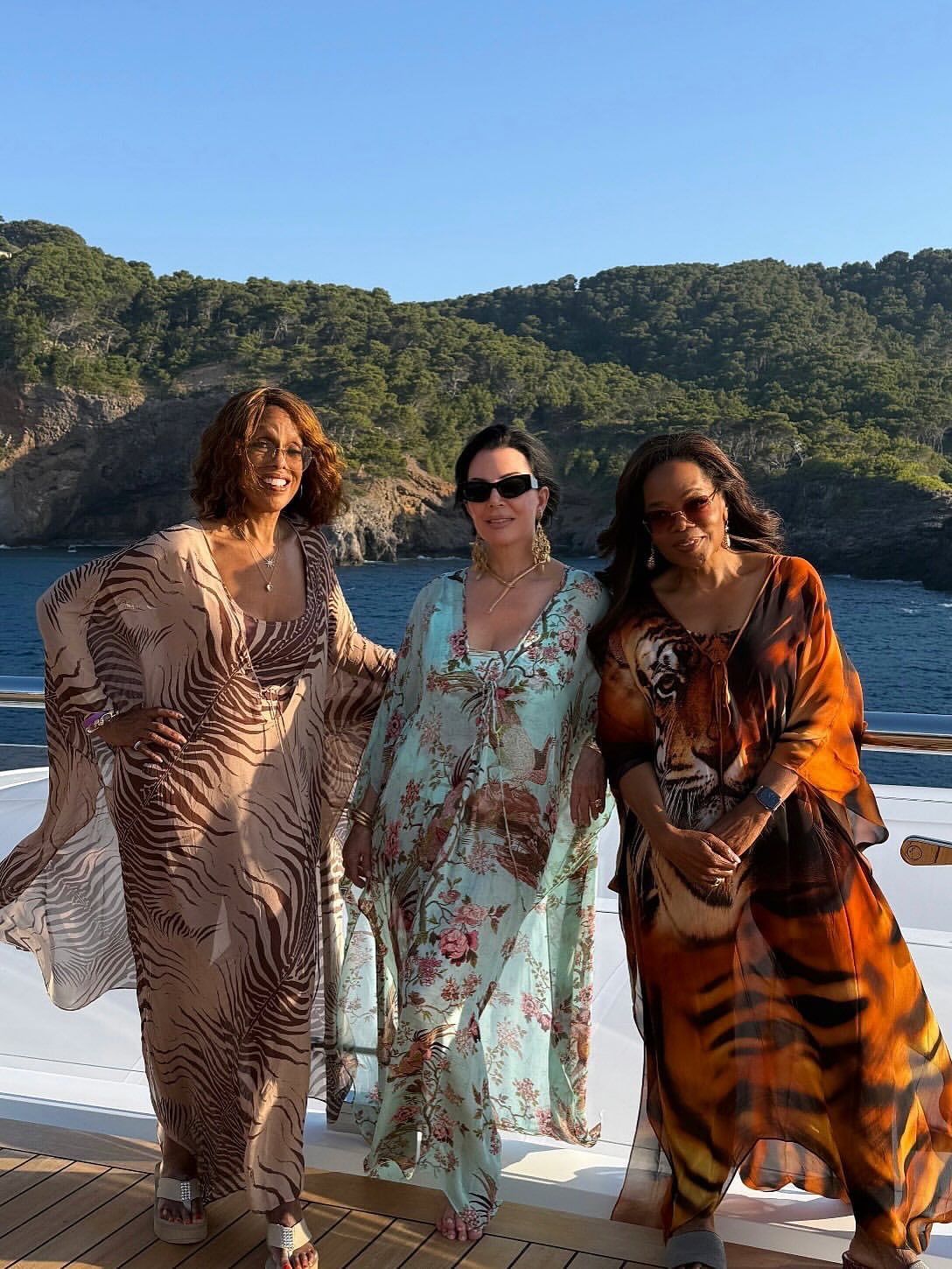 Oprah Kris Jenner And Gayle King Pose On A Yacht In Printed Skims X Roberto Cavalli Kaftans 2