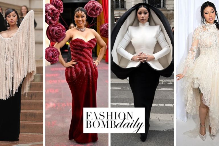 Our ‘Top 4 ‘Favorite Cardi B Looks at Paris Fashion Week including a Red Rahul Misha Couture Look, and a Black and White Stephane Rolland Architectural Look + More!