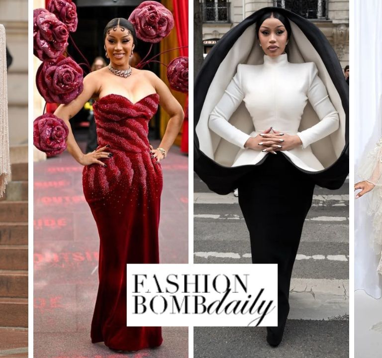 Our ‘Top 4 ‘Favorite Cardi B Looks at Paris Fashion Week including a Red Rahul Misha Couture Look, and a Black and White Stephane Rolland Architectural Look + More!
