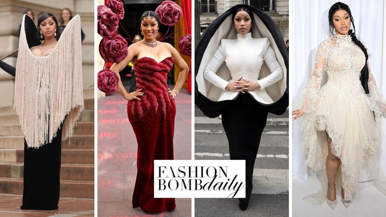 Our Top 4 Favorite Cardi B Looks At Paris Fashion Week Including A Red Rahul Misha Couture Look And A Black And White Stephane Rolland Architectural Look More Feat Image