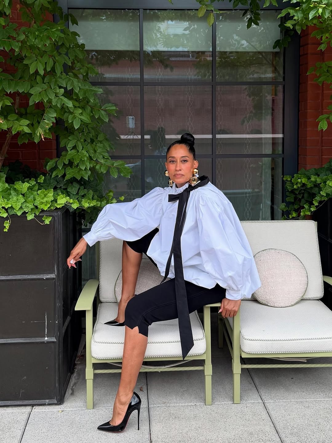 Tracee Ellis Ross Posed For The Gram In A Black And White Paloma Wool Resort Look With Black Christian Louboutins 1