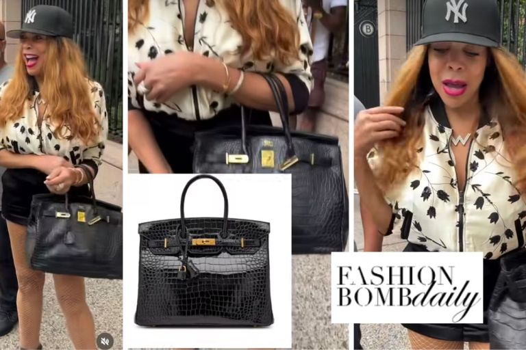 Wendy Williams Was Captured Donning a Cream Mel Maxi Bomber Jacket with a Black Hermes Birkin Bag and Christian Louboutin Sneakers