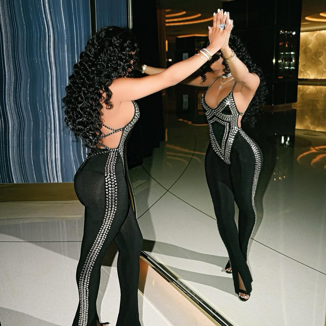 You Ask We Answer Keyshia Kaior Posed In A Black Norma Kamali Studded Look Alongside Hubby Gucci Mane 6