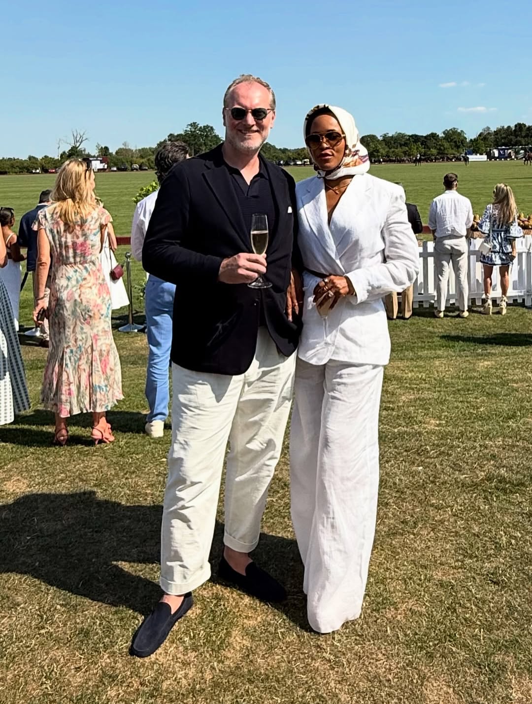 You Ask We Answer Eve Posed With Her Husband In A White Chloe Linen Suit With A 540 Equestrian Print Gucci Scarf 1