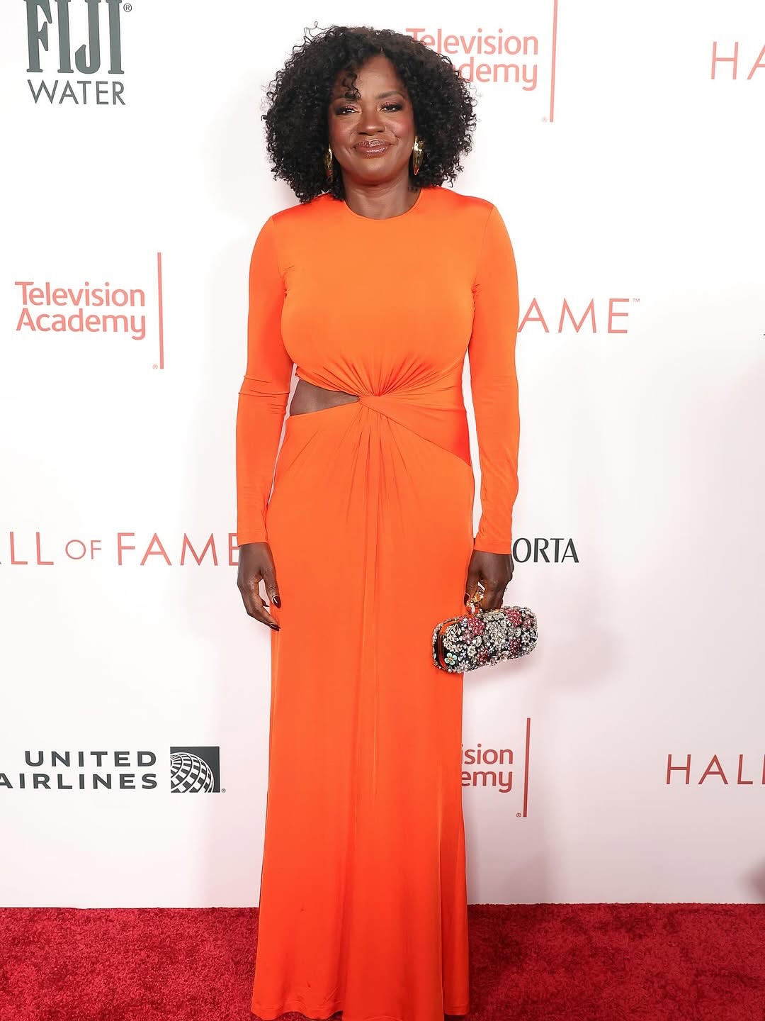 3 Viola Davis Shines In Orange Ralph Lauren Cut Out Gown With Husband Julius Tennon And Daughter Genesis At Television Academys Hall Of Fame Induction