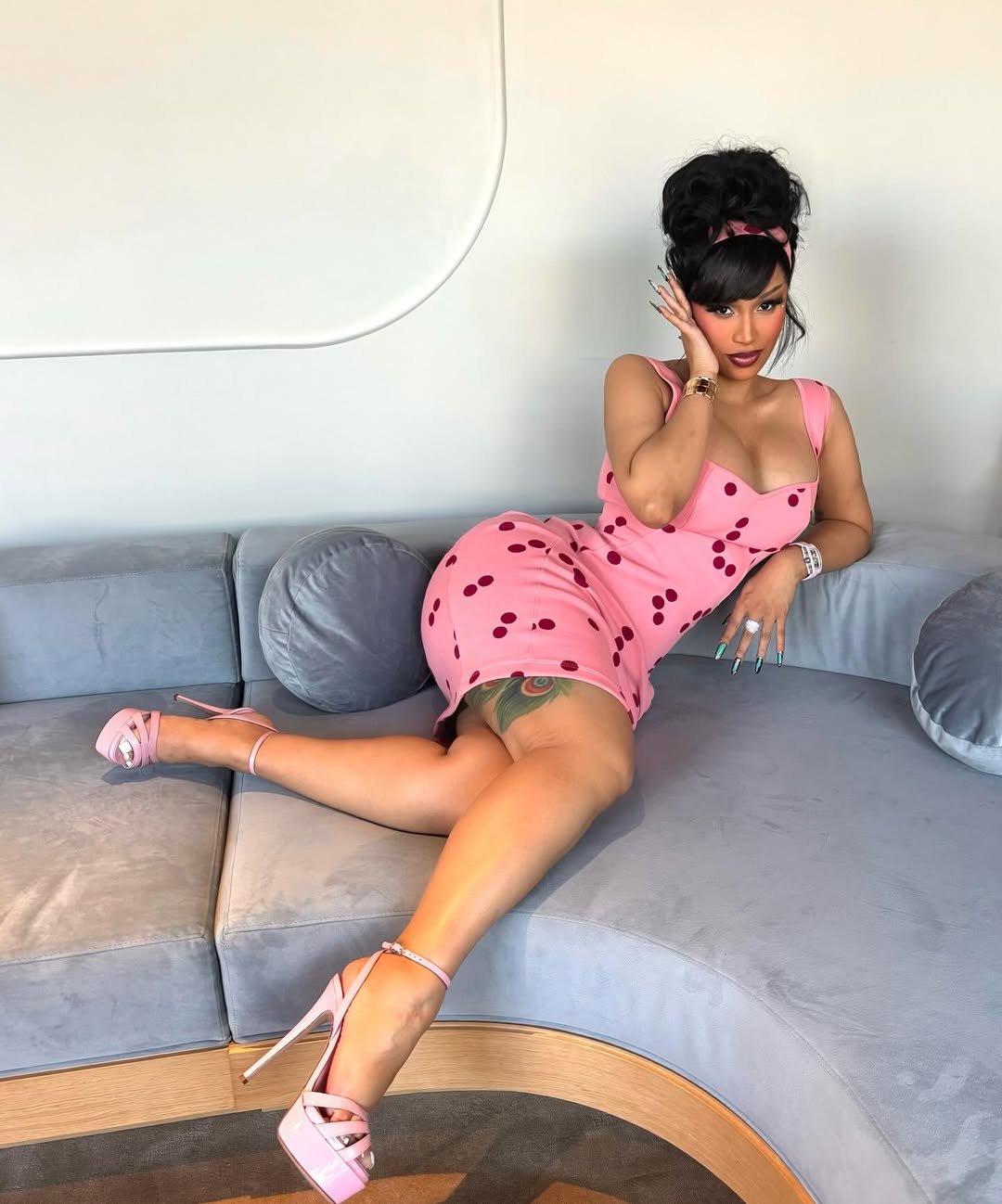 Cardi B Raps In Pink Polka Dot Alaia Dress And Le Silla Platforms For Imaginary Playerz Image 1755358585 4