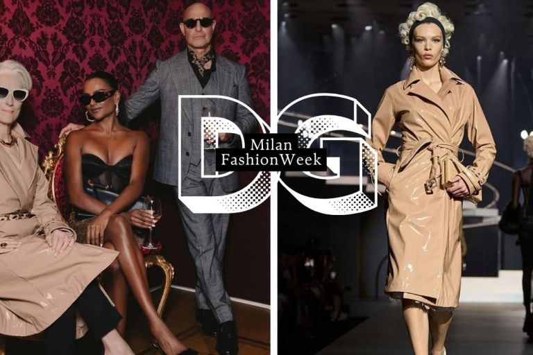 Miranda Priestly Attended the Dolce & Gabbana Spring/Summer 2026 in a Fierce D&G Vinyl Trench Coat with Tiffany & Co Shades