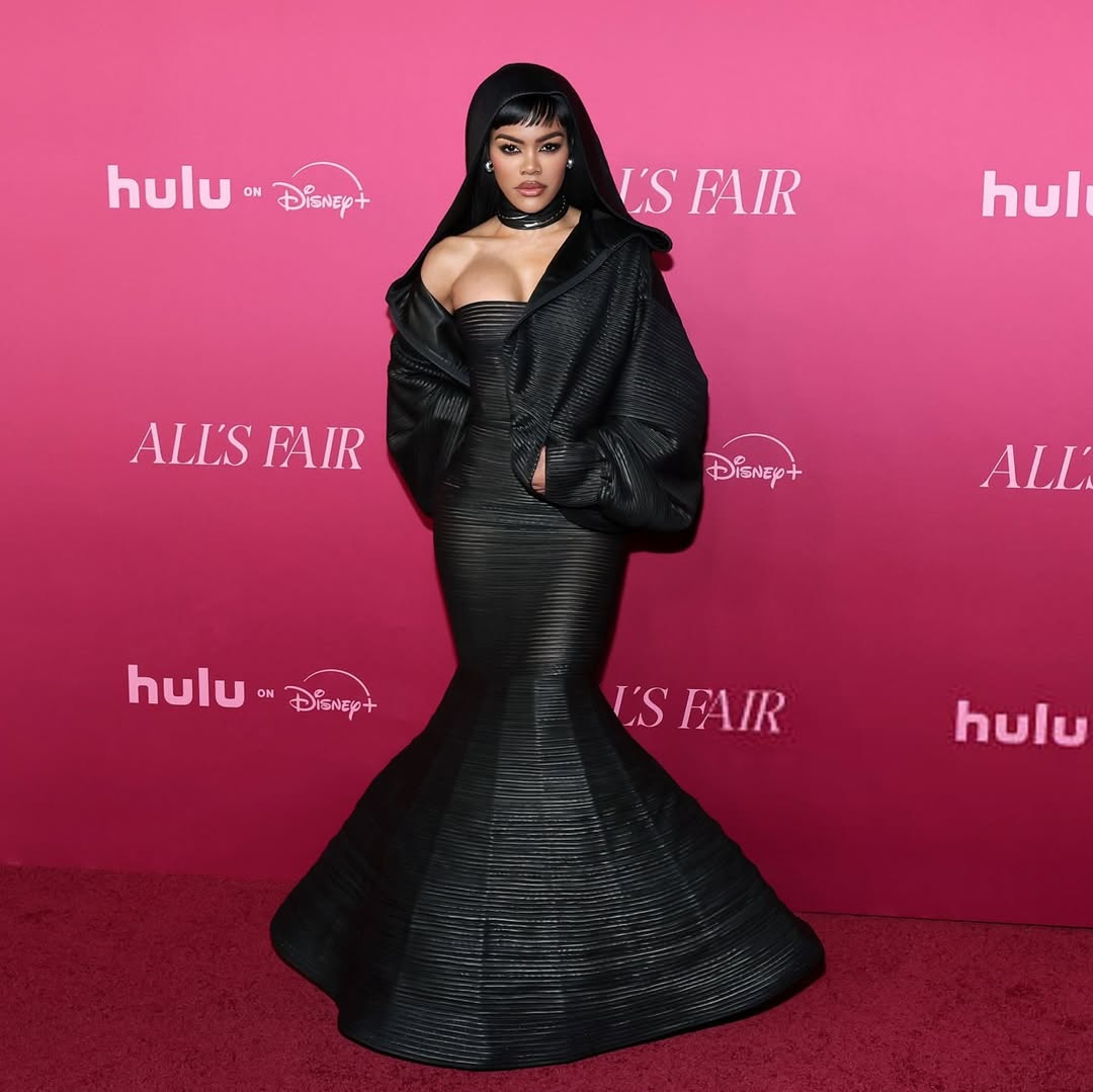 4 On The Scene At Hulus Alls Fair Premiere Kim Kardashian In Bronze Schiaparelli Teyana Taylor In Black Cong Tri Niecy Nash In Red Sequined Sergio Hudson And More 