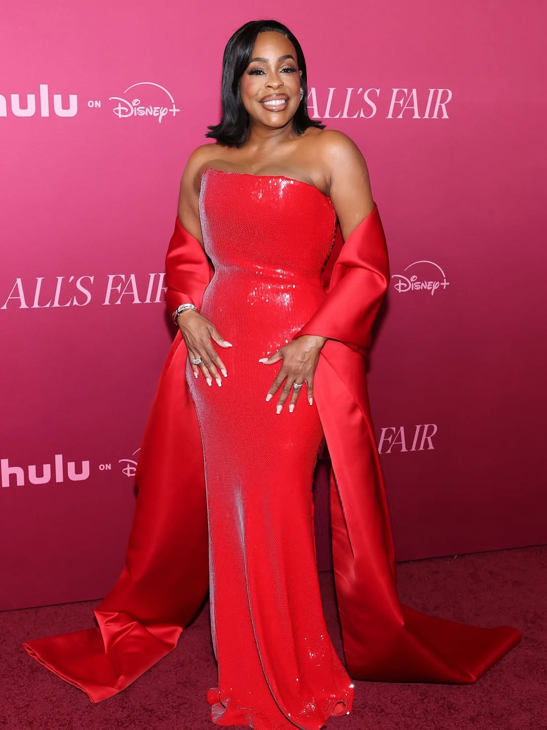 7 On The Scene At Hulus Alls Fair Premiere Kim Kardashian In Bronze Schiaparelli Teyana Taylor In Black Cong Tri Niecy Nash In Red Sequined Sergio Hudson And More 