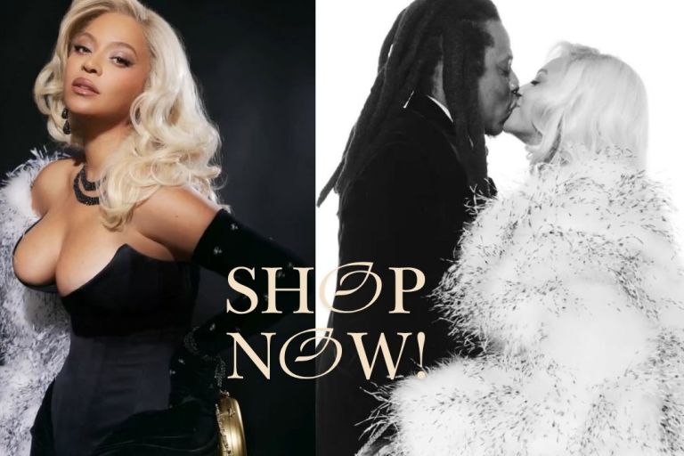 BeautyLifeFun Shop: Beyonce Stuns in a Black Christian Siriano Dress with a White FGM Bespoke Feather Jacket (Shop the Look Here!)