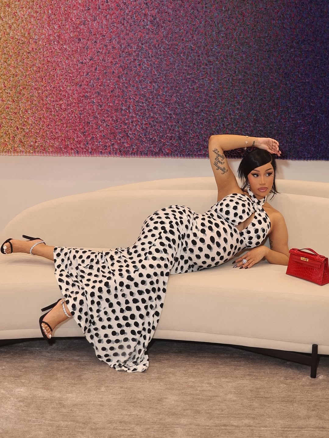 Cardi B Posed For The Gram In A Black And White Norma Kamli Dress 4