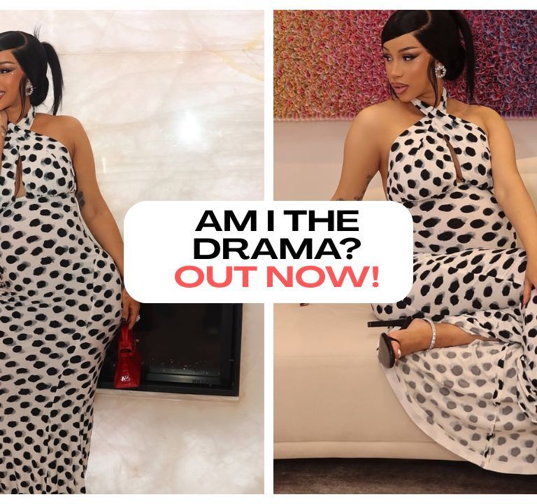 Cardi B Stuns in a Black and White Norma Kamali Cross Halter Fishtail Gown for Instagram Photoshoot