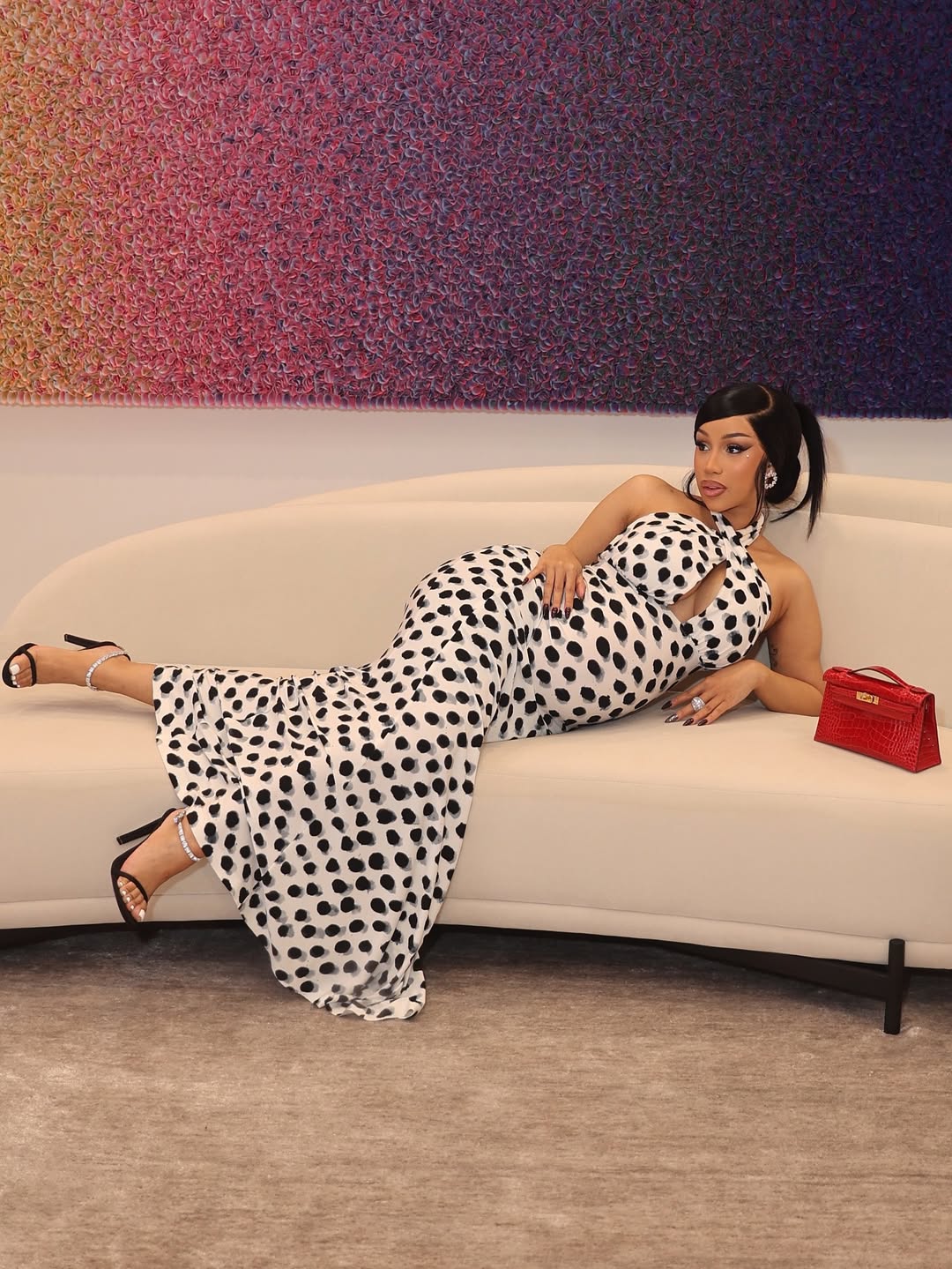 Cardi B Posed For The Gram In A Black And White Norma Kamli Dress