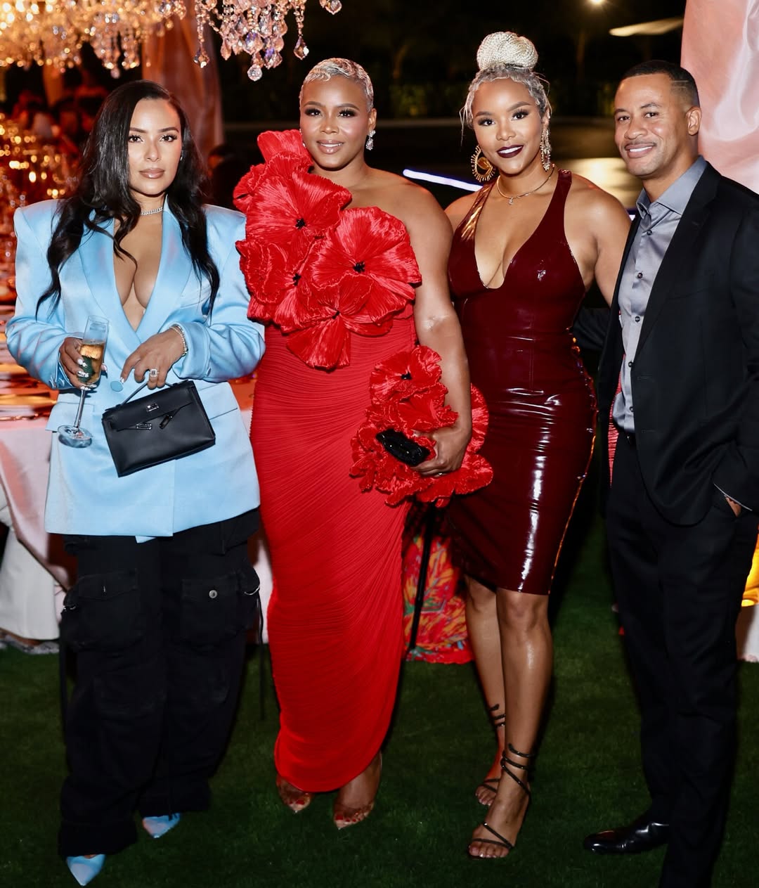 Fashion Bomb CEO Claire Sulmers Celebrates Monique Rodriguez Birthday In A Red Atelier Indigo Mazu Dress 1