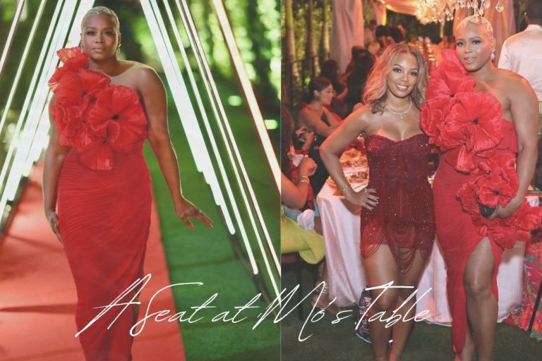 Fashion Bomb CEO Claire Sulmers Celebrates Monique Rodriguez Birthday in a Red Atelier Indigo Mazu Dress