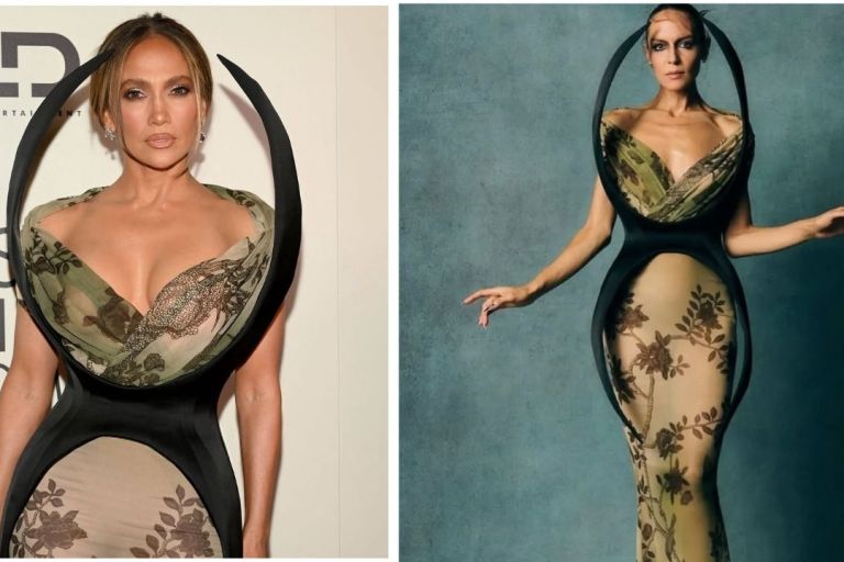 JLO Reunites with Ben Affleck at the “Kiss Of The Spider Woman” Premiere in a Green and Brown Harris Reed Gown