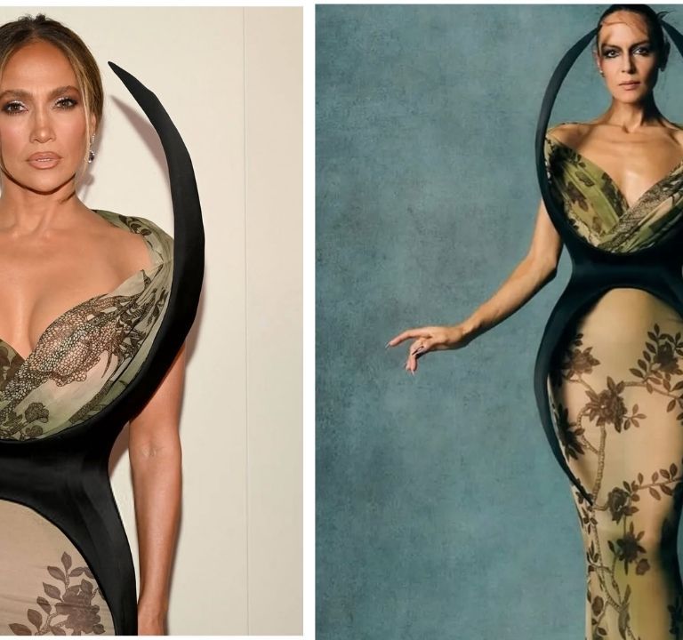 JLO Reunites with Ben Affleck at the “Kiss Of The Spider Woman” Premiere in a Green and Brown Harris Reed Gown