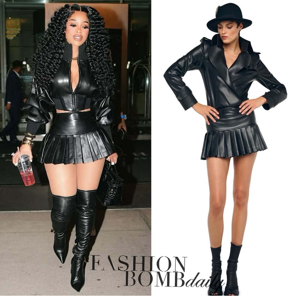 Keyshia KaOir Stepped Out With Gucci Mane In A Black Norma Kamali Leather Jacket And Pleated Mini Skirt 2