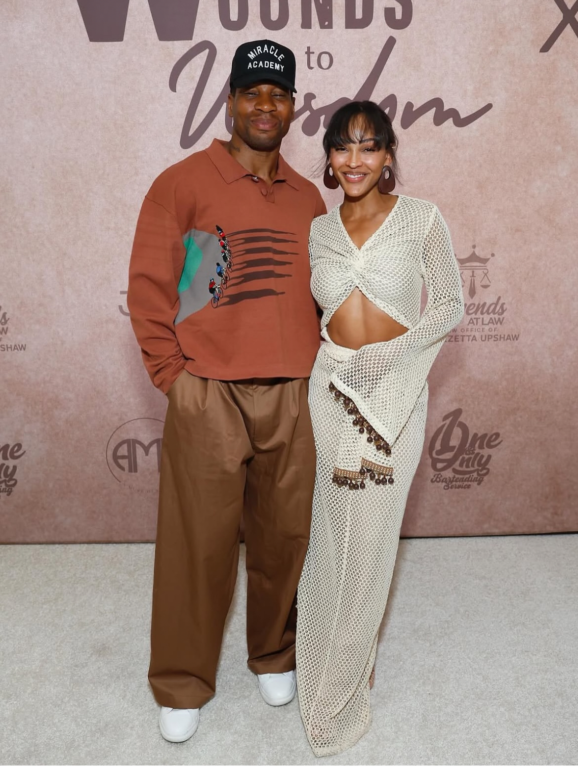Meagan Good Attended A 22Wounds To Widom22 Dinner Alongside Jonathan Majors In A Cream Andrea Iyamah Dress 1