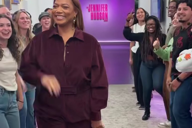 Most Requested: Queen Latifah Wears a Burgundy Velvet Jumpsuit by Max Mara on The Jennifer Hudson Show
