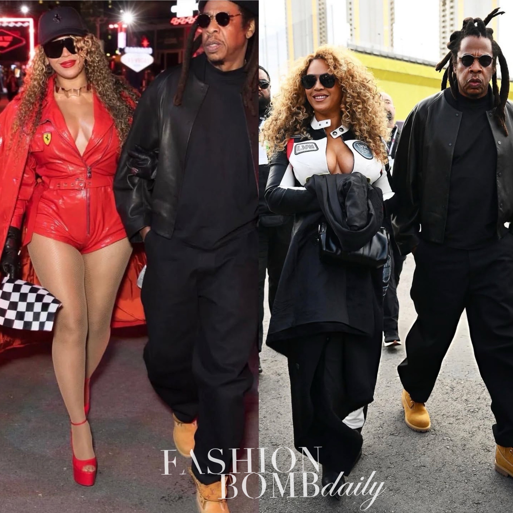 Beyonce And Jay Z Attend Formula 1 Las Vegas Grand Prix In Ferrari Red Leather And Racing Inspired Louis Vuittonfinal 21