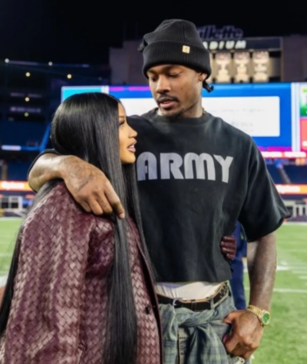Cardi B And Stefon Diggs Spotted At Gillette StadiumThe Rapper Wears 17K Burgundy Bottega Veneta Leather LookIMG 2638