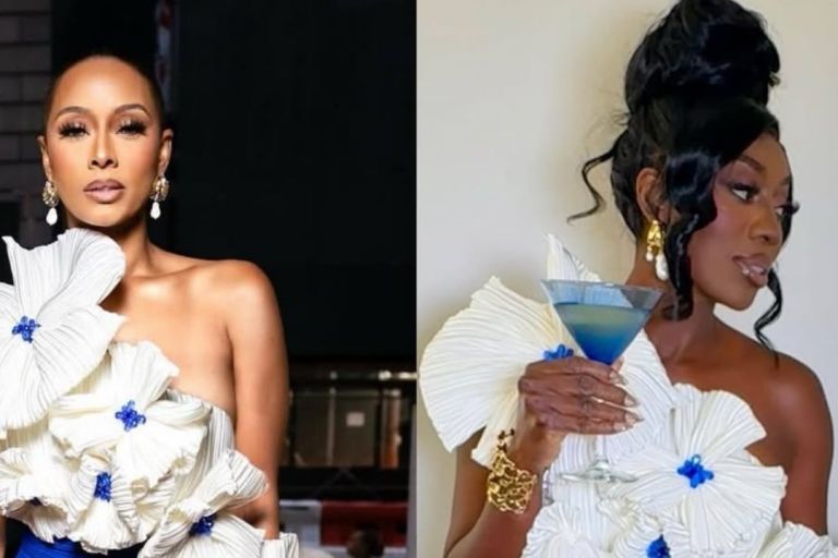 Celebs Love: Keri Hilson and Wendy Osefo Both Spied in a White and Cobalt Blue Atelier Indigo Floral Dress