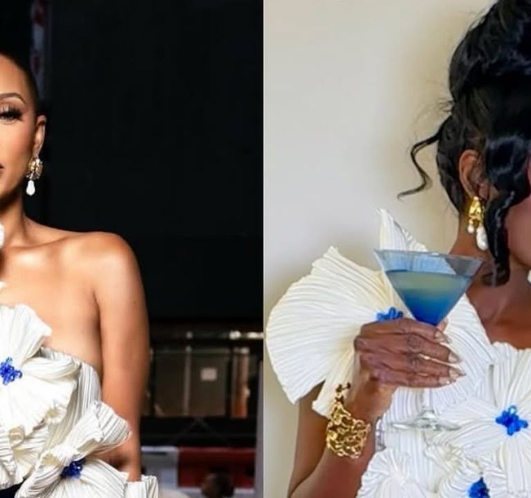 Celebs Love: Keri Hilson and Wendy Osefo Both Spied in a White and Cobalt Blue Atelier Indigo Floral Dress