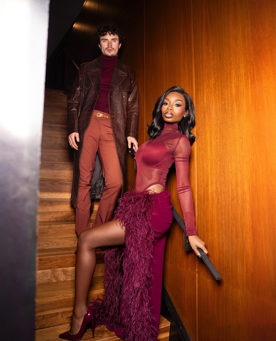 Olandria Carthen Coordinated With Beau Nicolas Vansteenberghe In A Maroon Bronx And Banco Look With Femme LA Heels 5