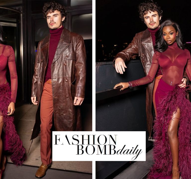 Fashion Bomb Couple: Olandria Carthen Coordinated with Beau Nicolas Vansteenberghe in a Maroon Bronx and Banco Look with Femme LA Heels