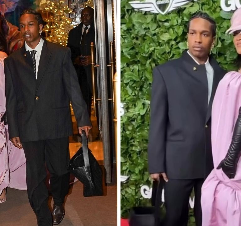 Fashion Bomb Couple: A$AP Rocky & Rihanna Step out to the Gotham Awards in a Black Chanel Suit and a Pink Off-the-Shoulder  Balenciaga Gown