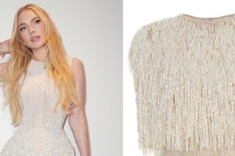 Lindsay Lohan Is Back! The Icon Wears a Crystal-Fringed Oscar de la Renta Mini Dress for the Holidays