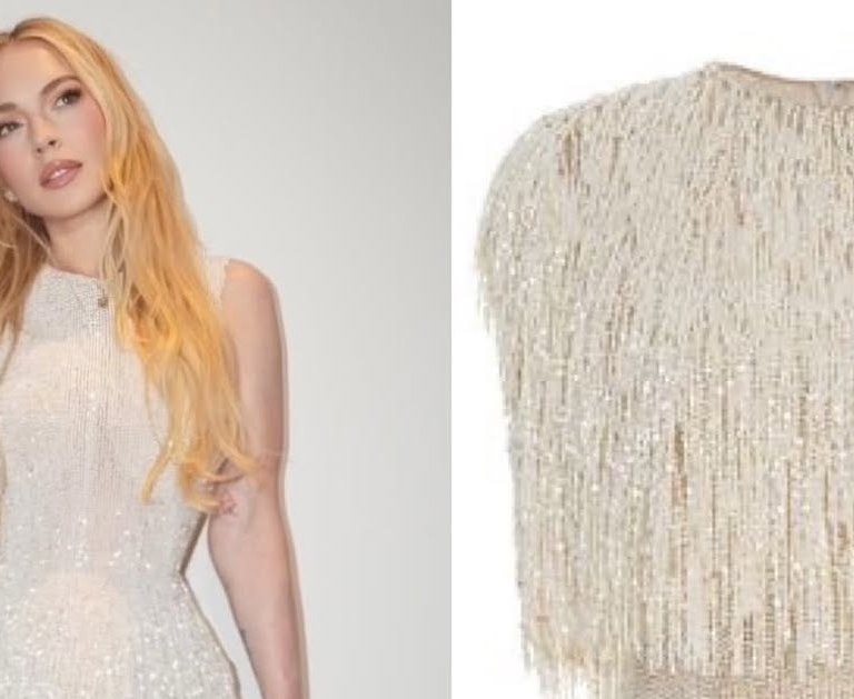 Lindsay Lohan Is Back! The Icon Wears a Crystal-Fringed Oscar de la Renta Mini Dress for the Holidays