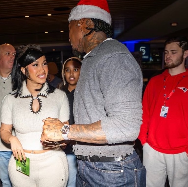 Cardi B Wears Ivory Chanel Coco Neige Cashmere and Alpaca Knit Set with Matching Trousers at Stefon Diggs’ Wellness Wonderland Event