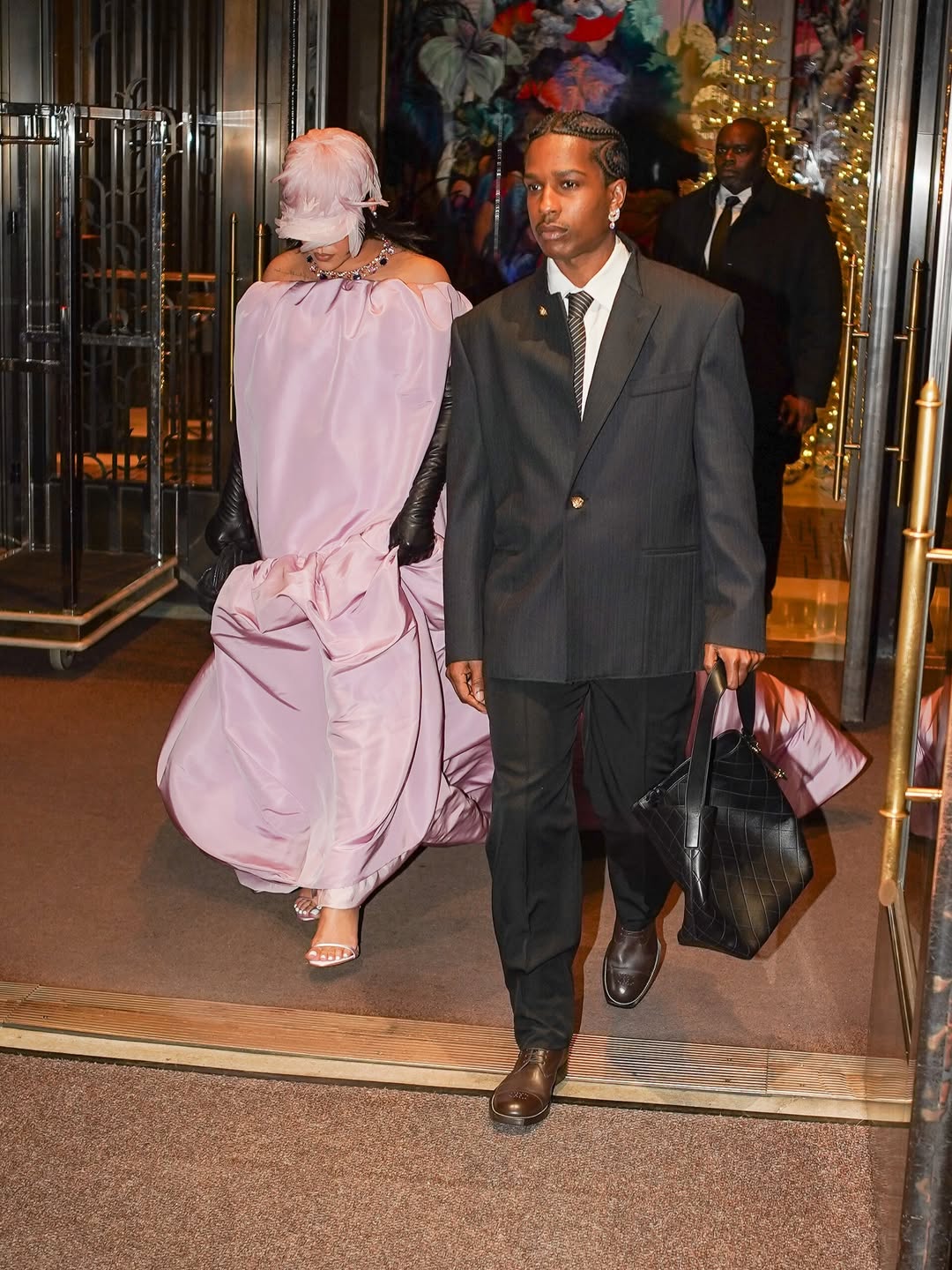Fashion Bomb Couple AAP Rocky Rihanna Step Out To The Gotham Awards In A Black Chanel Suit And A Pink Off The Shoulder Balenciaga Gown 2 1