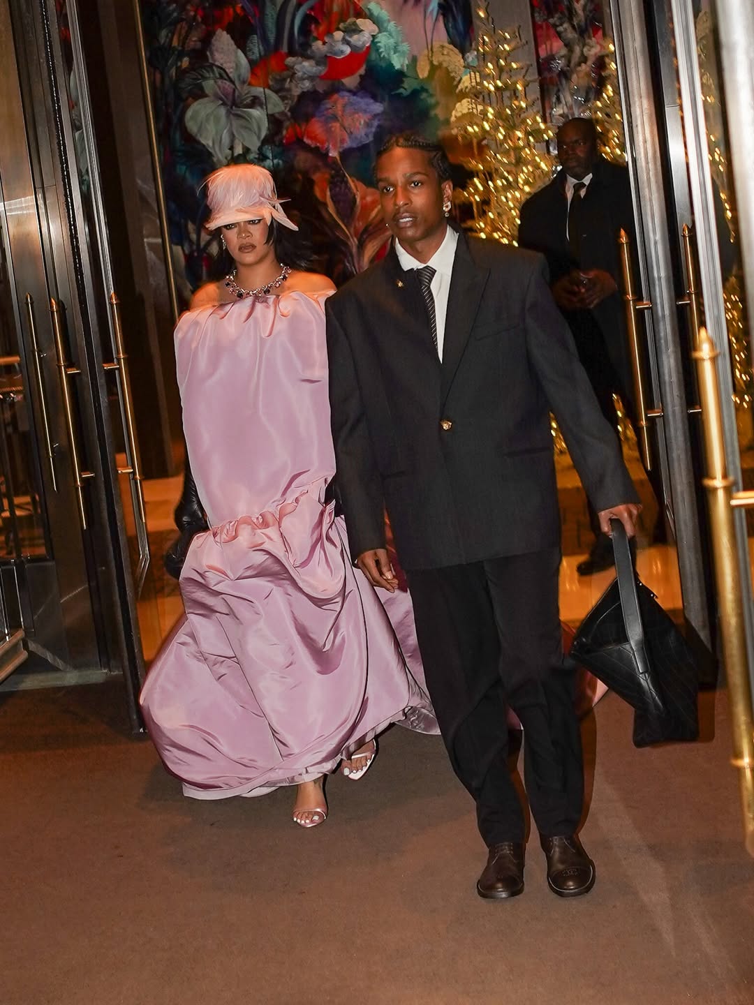 Fashion Bomb Couple AAP Rocky Rihanna Step Out To The Gotham Awards In A Black Chanel Suit And A Pink Off The Shoulder Balenciaga Gown 3 1