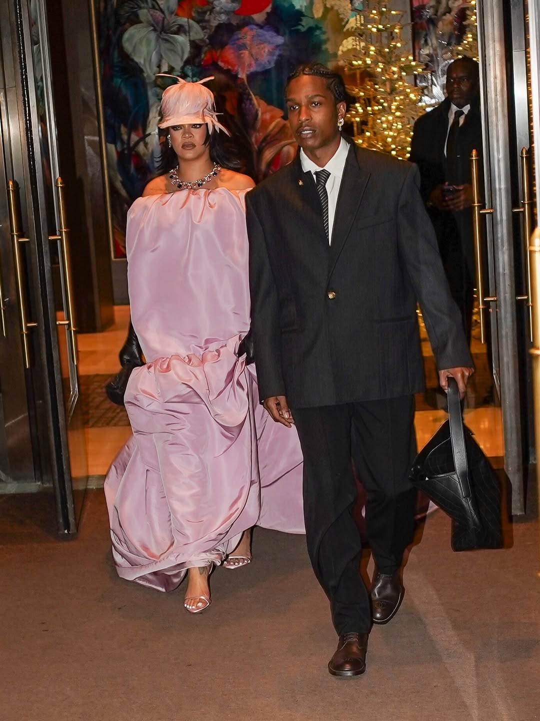 Fashion Bomb Couple AAP Rocky Rihanna Step Out To The Gotham Awards In A Black Chanel Suit And A Pink Off The Shoulder Balenciaga Gown 7 1
