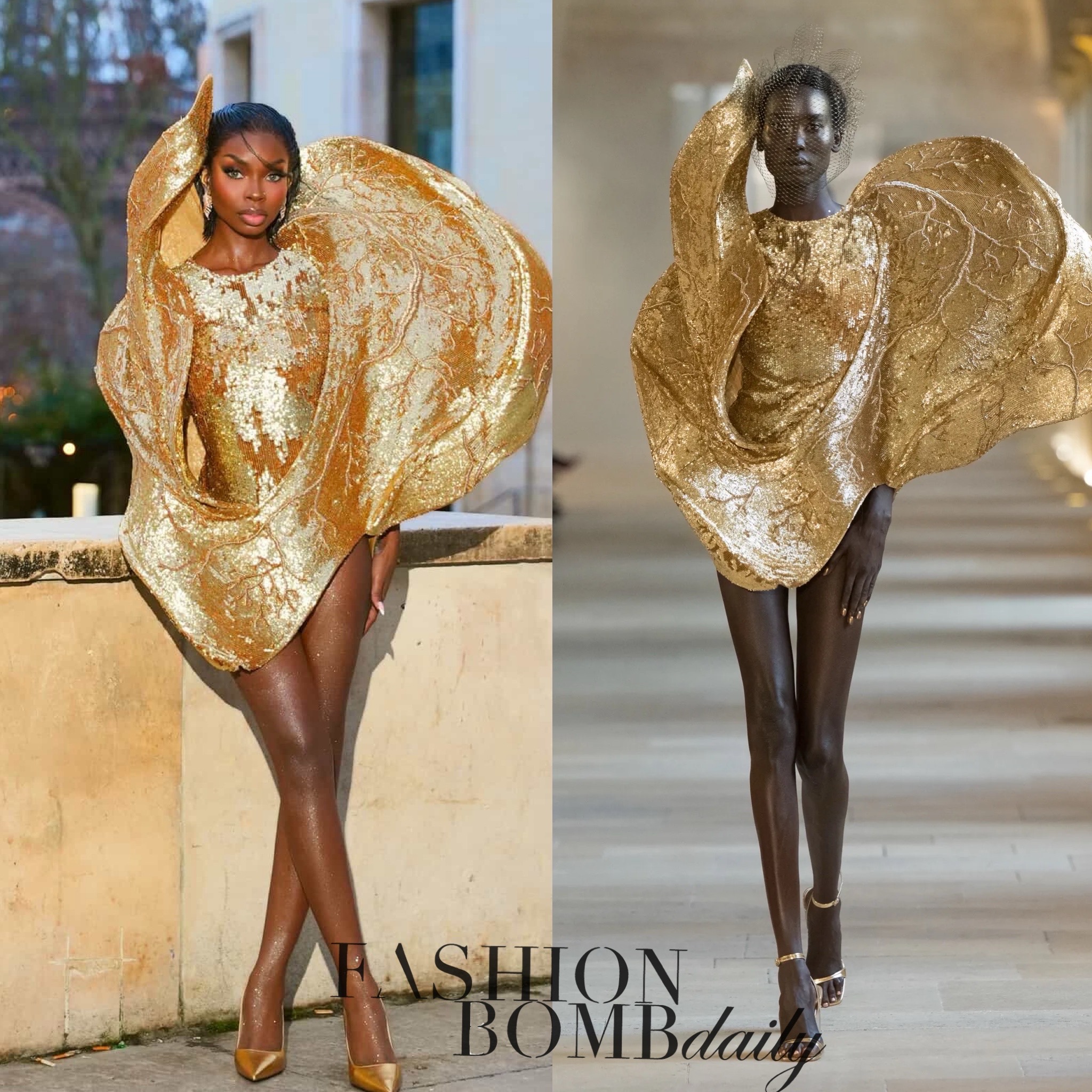 90 Olandria In A Gold Sculptural Rahul Mishra Couture Gown At Paris Fashion Week