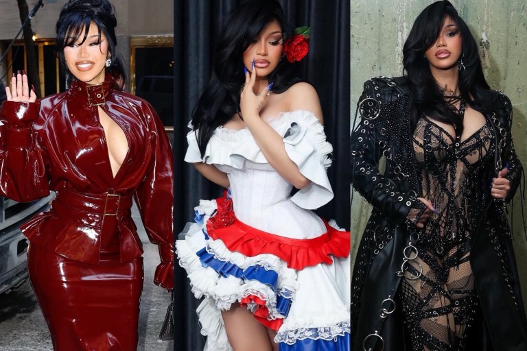 Cardi B Storms Saturday Night Live Wearing Rowen Rose Burgundy Patent Look, Custom Bryan Hearns, and Leather Candice Cuoco