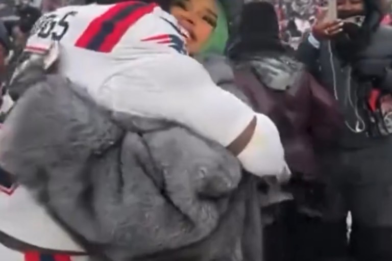 Cardi B in a Custom Gray Leather Sir Babajagne Look as She Congratulates Stefon Diggs After Patriots Super Bowl Win