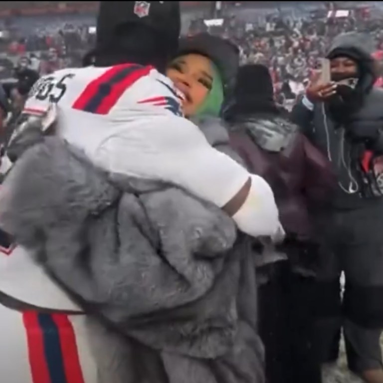 Cardi B in a Custom Gray Leather Sir Babajagne Look as She Congratulates Stefon Diggs After Patriots Super Bowl Win