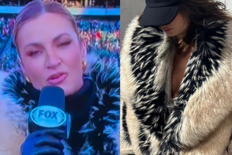 Erin Andrews Wore a $950 Auter The Fox Faux Fur Jacket While Commentating Game Day