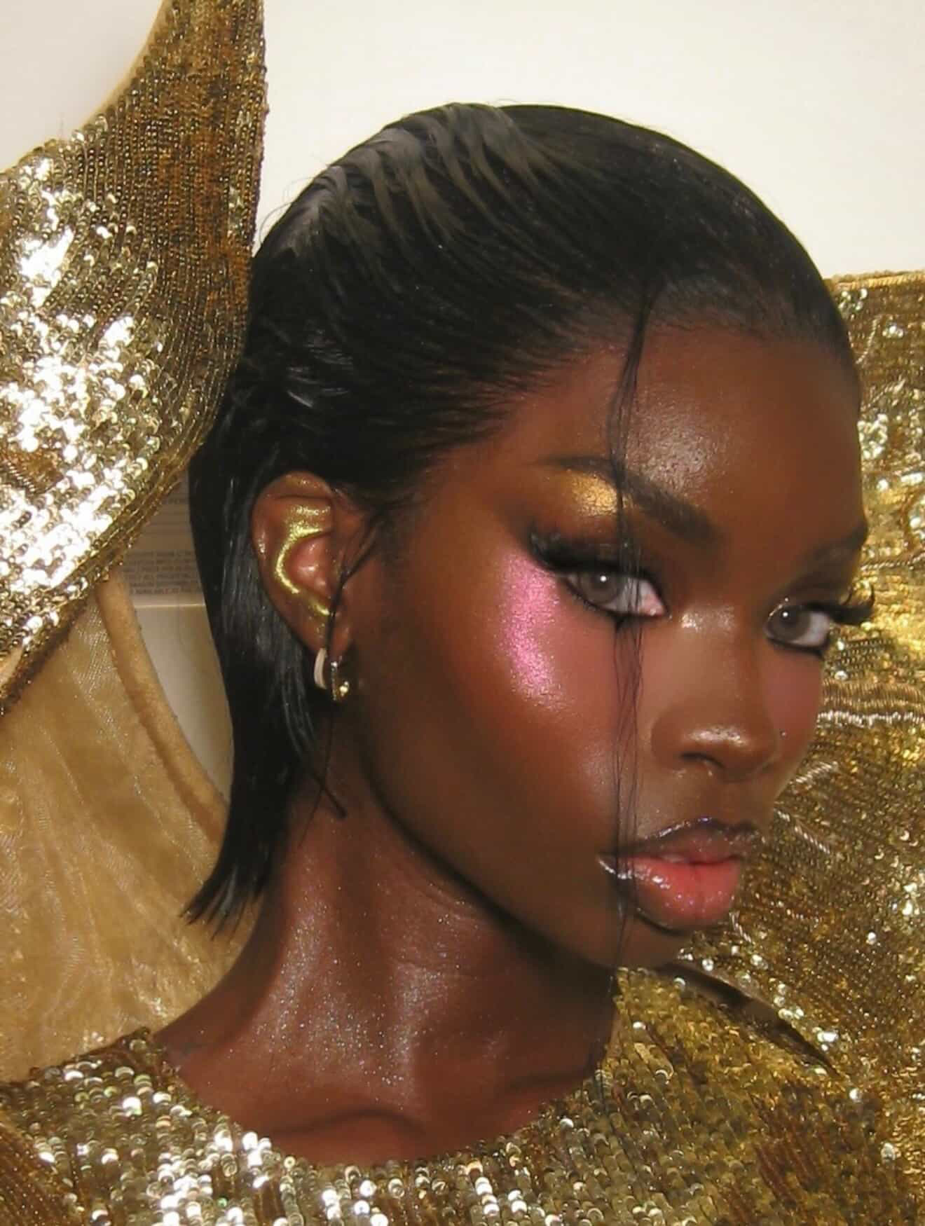 Olandria In A Gold Sculptural Rahul Mishra Couture Gown At Paris Fashion Week